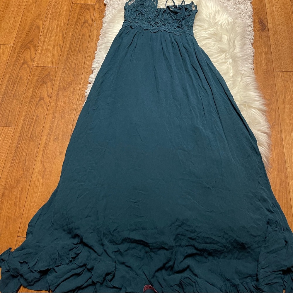 Free People Teal Fp One "Adella" Slip Crochet Casual Maxi Dress - Picture 14 of 16